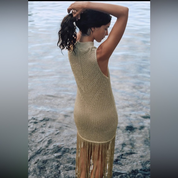METALLIC THREAD FRINGED LONG KNIT DRESS - Picture 3 of 9